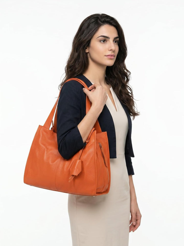 Shopper Echt Leder Damen Made in Italy, Smartphonefach, Ledertasche Damen, Handtasche Echtleder, Umh