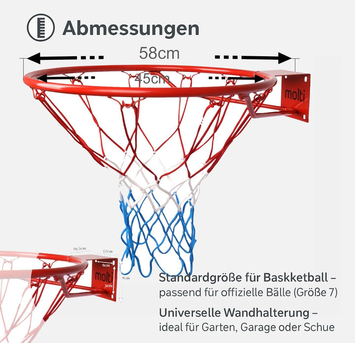 HangRing Basketballkorb Set mit Ball Netzt und Befestigungsschrauben Basketball Basketballring Durch