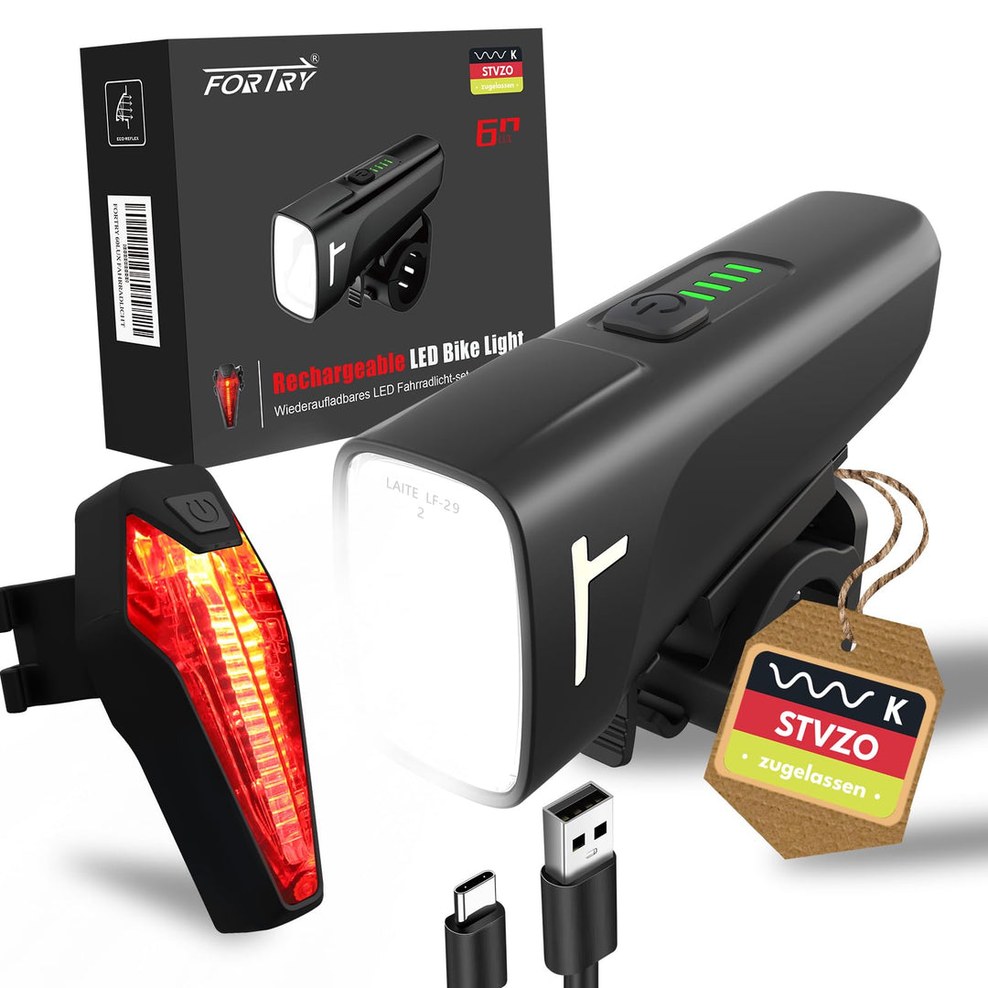 Fahrradlicht Set,StVZO Zertifizierte Fahrradbeleuchtung,USB Typ C Aufladung Fahrrad Lichter Led Set,