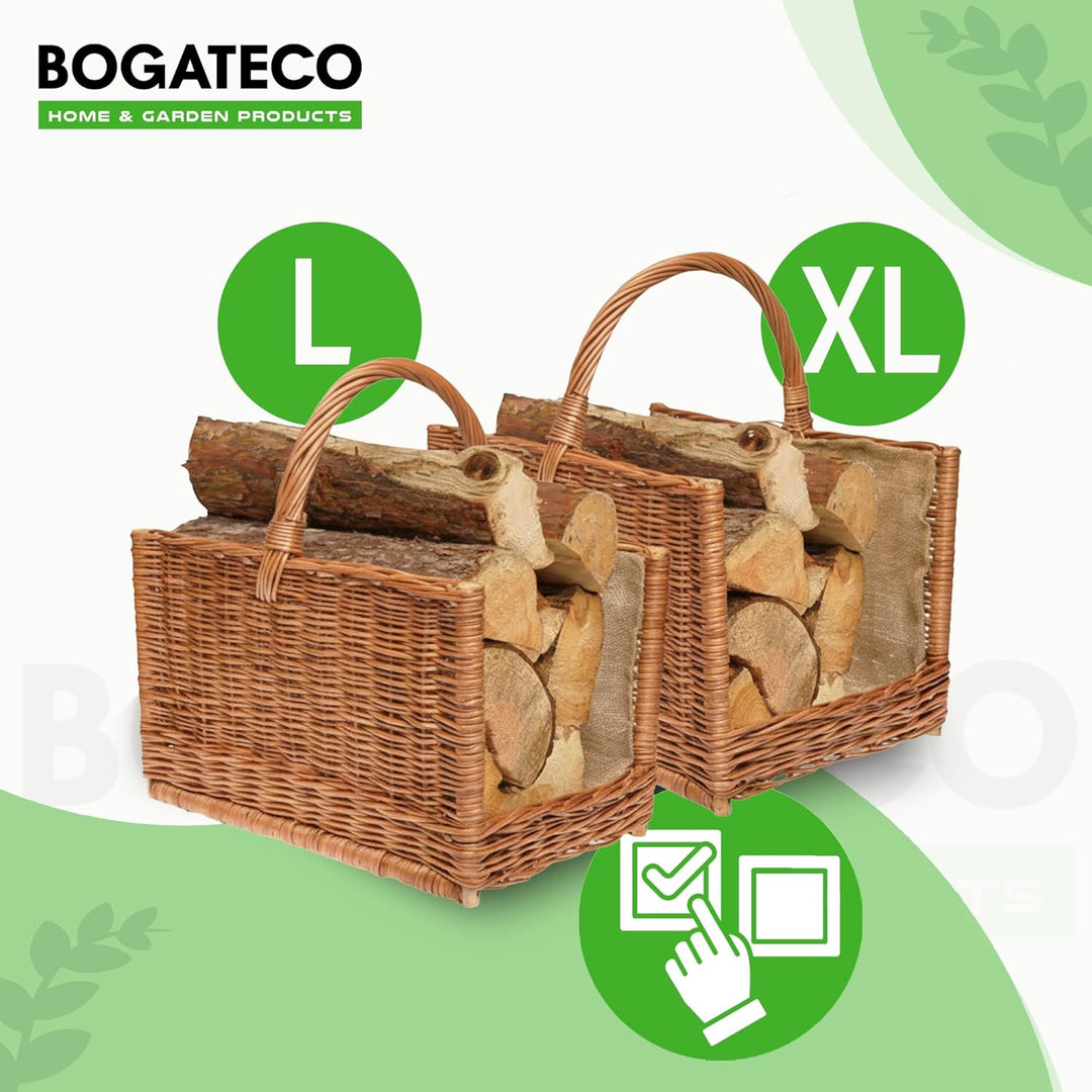 BOGATECO Weidenkorb mit Griff quadratisch | Kaminkorb 45X30X30 | Handgewebt | Mit Jute ausgekleidete