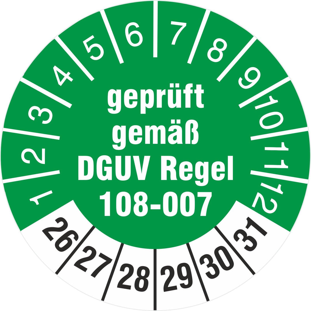 200 Stück Prüfetiketten 30 mm Lagereinrichtungen geprüft DGUV Regel 108-007 Prüfplaketten Lagergerät