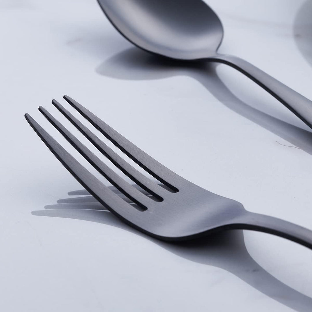 GoGeiLi Matt Schwarz Besteckset, 24-teilig Edelstahl Besteck-Set in Satin-Finish, Service für 6 Pers