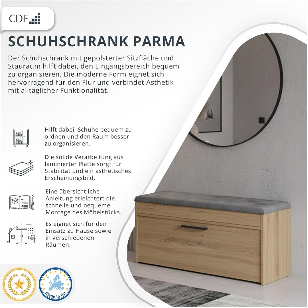 CDF Schuhschrank mit Sitzbank und Stauraum Flurbank Sitzkissen Schuhkommode Garderobenbank mit Kippt