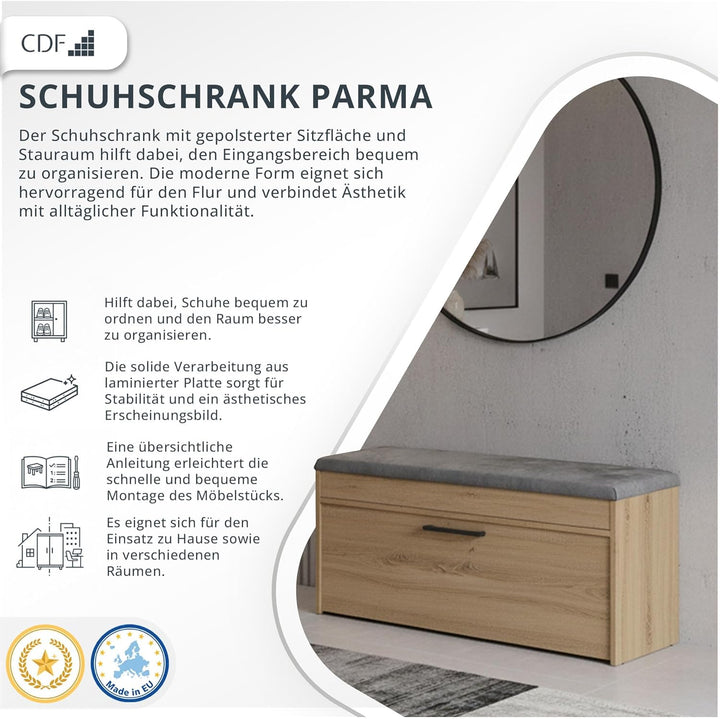 CDF Schuhschrank mit Sitzbank und Stauraum Flurbank Sitzkissen Schuhkommode Garderobenbank mit Kippt
