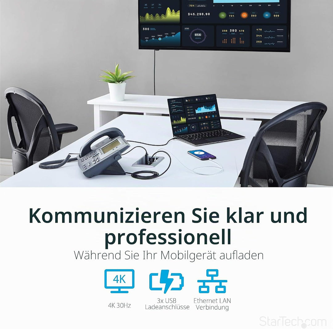 StarTech.com Konferenztisch Tischanschlussfeld für Audio und Video - 4K - HDMI / VGA / DP - HDMI Aus