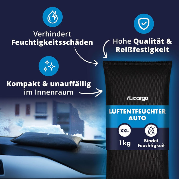 LICARGO 2x Luftentfeuchter (1kg) - Auto Entfeuchter gegen beschlagene Autoscheiben - wiederverwendba