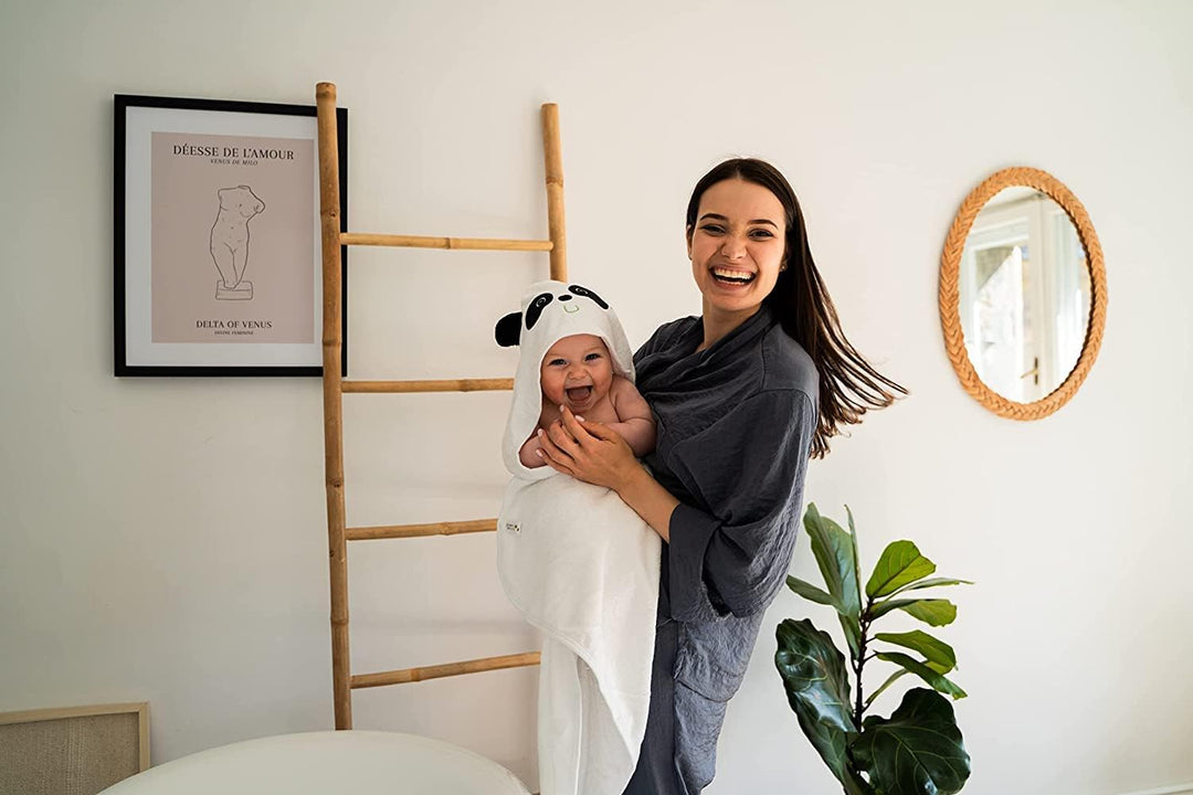 Jumpy Moo's Panda Kapuzenhandtuch Baby – Premium-Baby-Starterset für Neugeborene, 100 % Bio-Bambus,