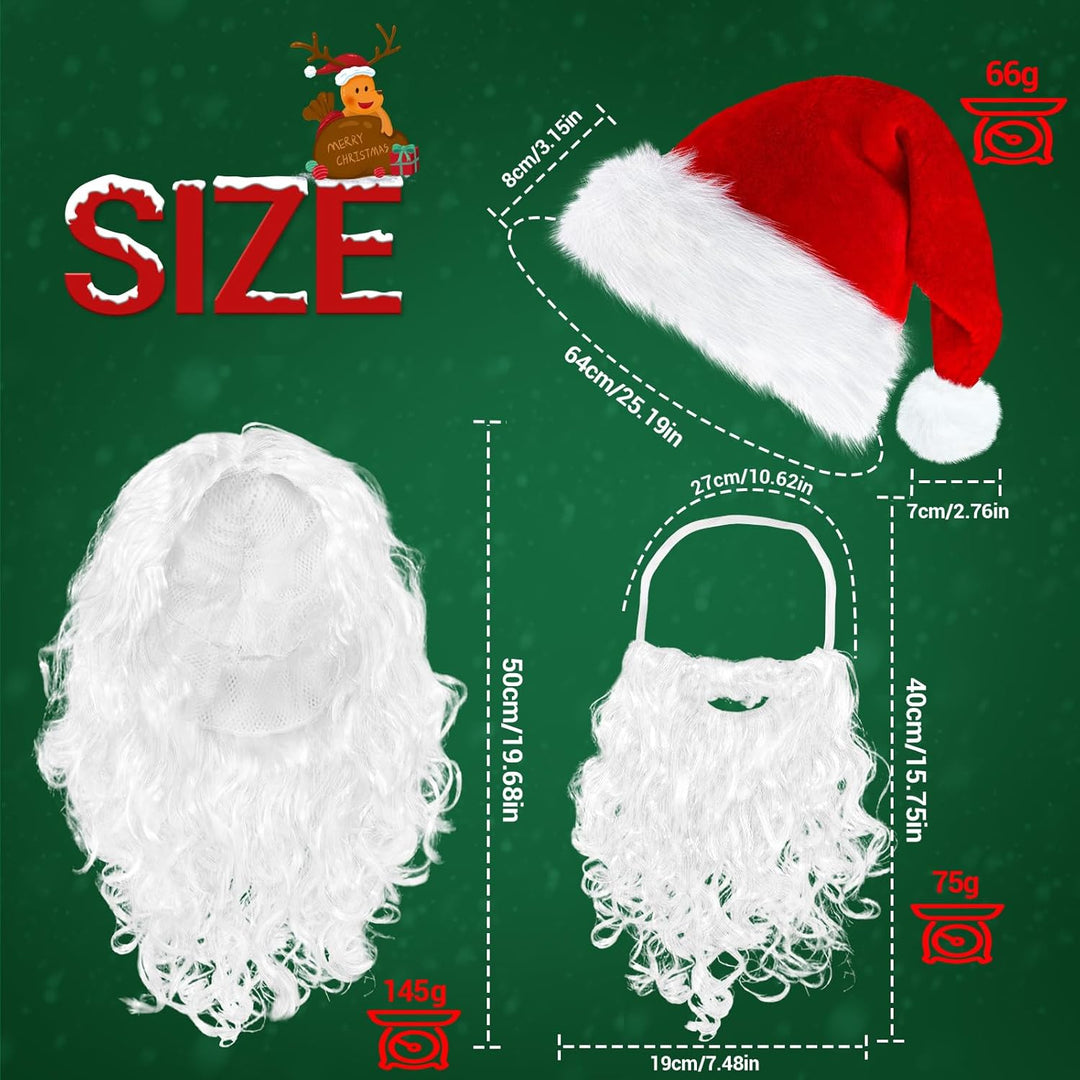 ROSAUI Weihnachtsmann Bart + Perücke + Mütze, Weihnachtsmütze für Erwachsene, Nikolaus Perücke, Sant