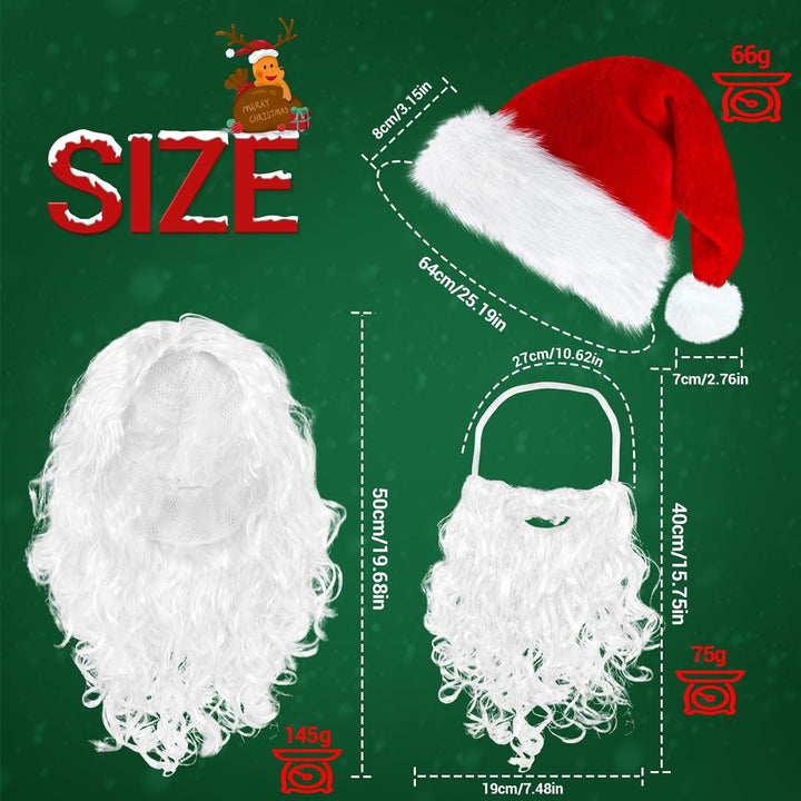 ROSAUI Weihnachtsmann Bart + Perücke + Mütze, Weihnachtsmütze für Erwachsene, Nikolaus Perücke, Sant