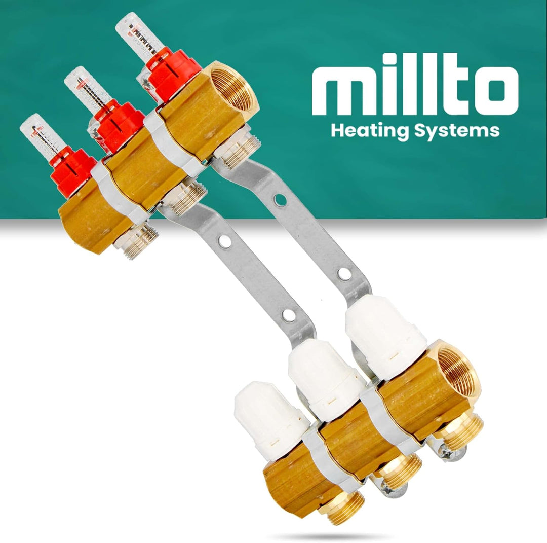 Millto™ Fussbodenheizungsverteiler Messing 3-Port 3 Abschnitte Rohranschlüsse Heizungsverteiler Vorm