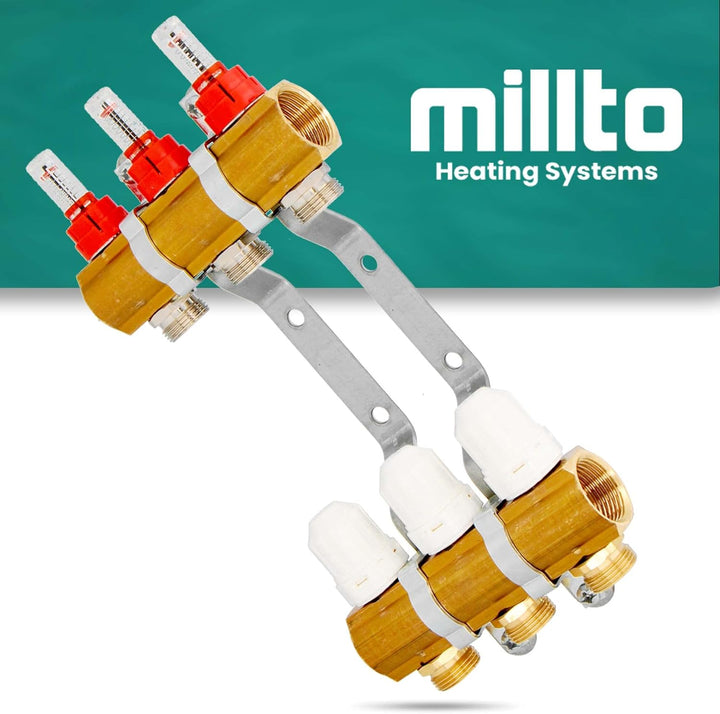 Millto™ Fussbodenheizungsverteiler Messing 3-Port 3 Abschnitte Rohranschlüsse Heizungsverteiler Vorm