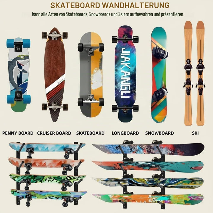 Bijun Wandhalterung für Skateboards, Wandaufsteller für Snowboard, Wandhalter für Ski, Horizontal, W