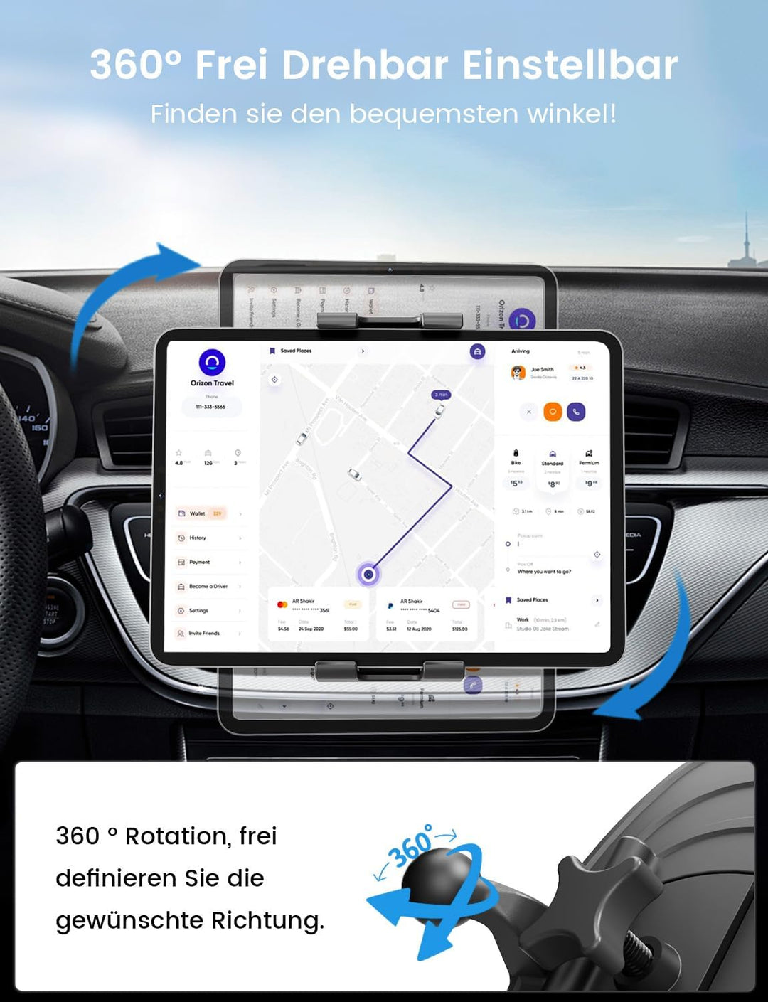 OHLPRO Tablet Halterung Auto CD Schlitz, 360° Drehbar iPad Autohalterung Tablethalterungen vorne CD