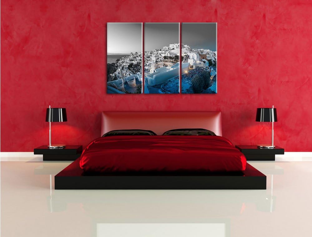 Pixxprint Oia Dorf Santorin als Leinwandbild/Grösse: 3 Teilig (120x80 cm) cm/Wandbild/Kunstdruck/fer