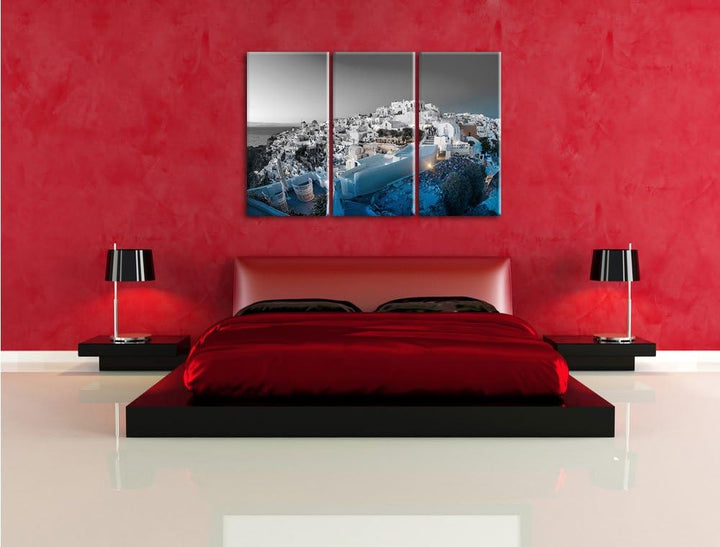 Pixxprint Oia Dorf Santorin als Leinwandbild/Grösse: 3 Teilig (120x80 cm) cm/Wandbild/Kunstdruck/fer