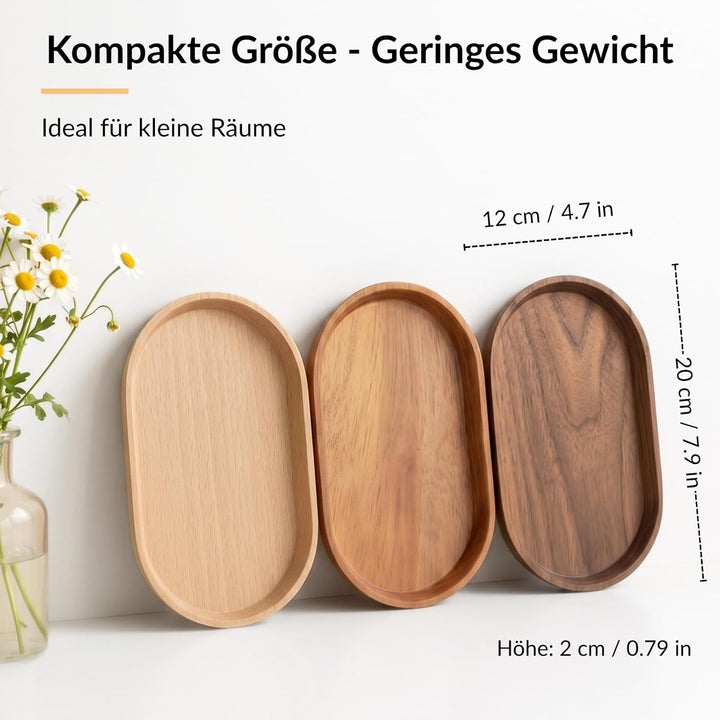 Mini Tablett Holz Kleines Serviertablett, Oval Deko Tablett 20x12cm, Servierteller Holztablett für K