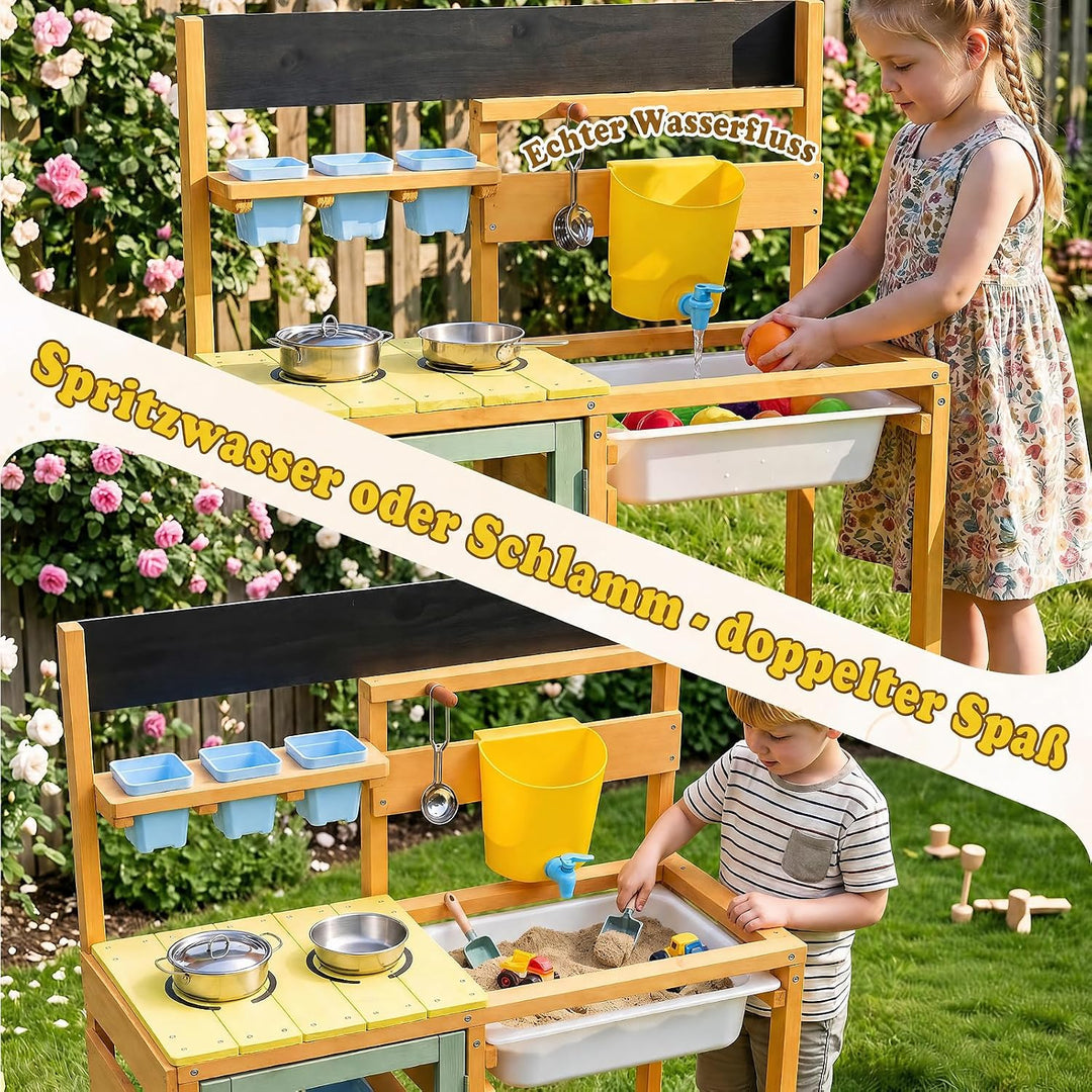 COSTWAY Matschküche Kinder Outdoor, Spielküche mit Wassertank &amp; Wasserhahn