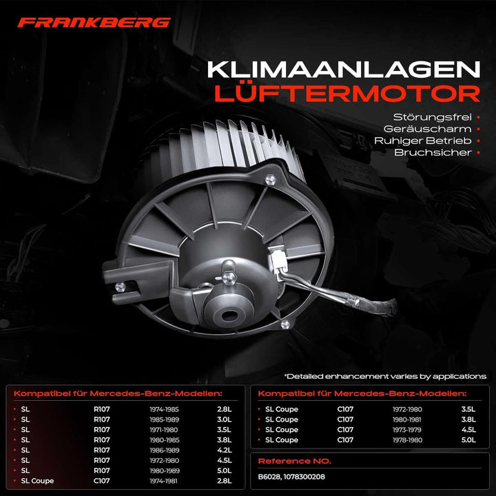 Frankberg Heizungsgebläse Gebläsemotor Kompatibel mit SL R107 2.8L-5.0L 1971-1989 SL Coupe C107 2.8L