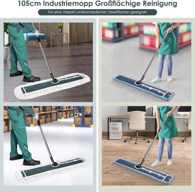 Myiosus Flach Wischmopp, 105cm Breit Gross Flachmopp, Baumwolle & Mikrofaser Mopp mit Edelstahlgriff