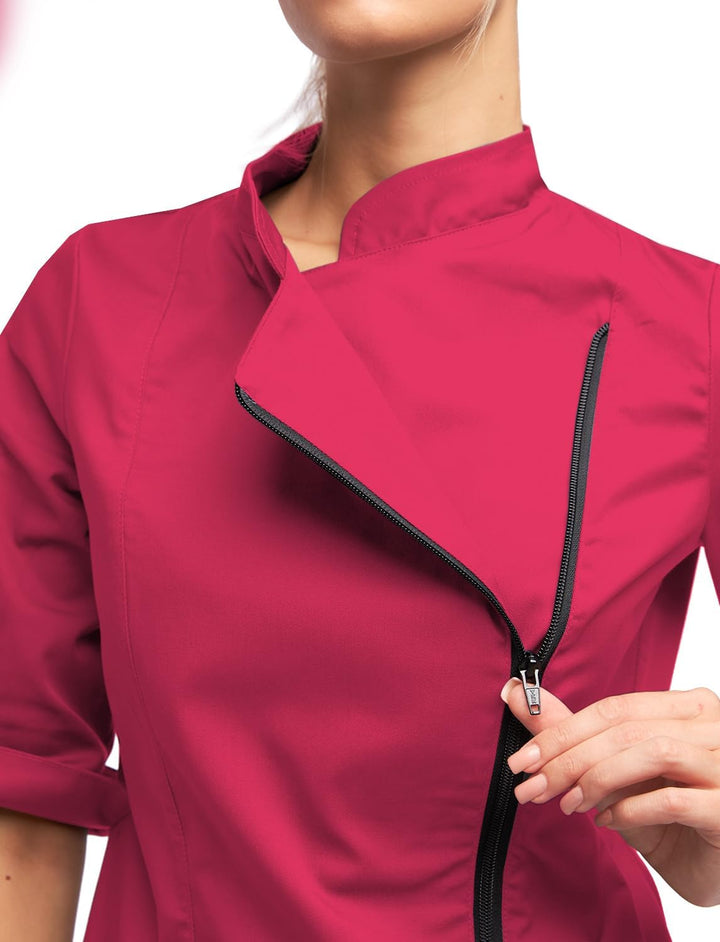 strongAnt Kochjacke Damen kurzarm Stretch mit Druckknöpfen oder Reissverschluss Kochuniform XS Pink