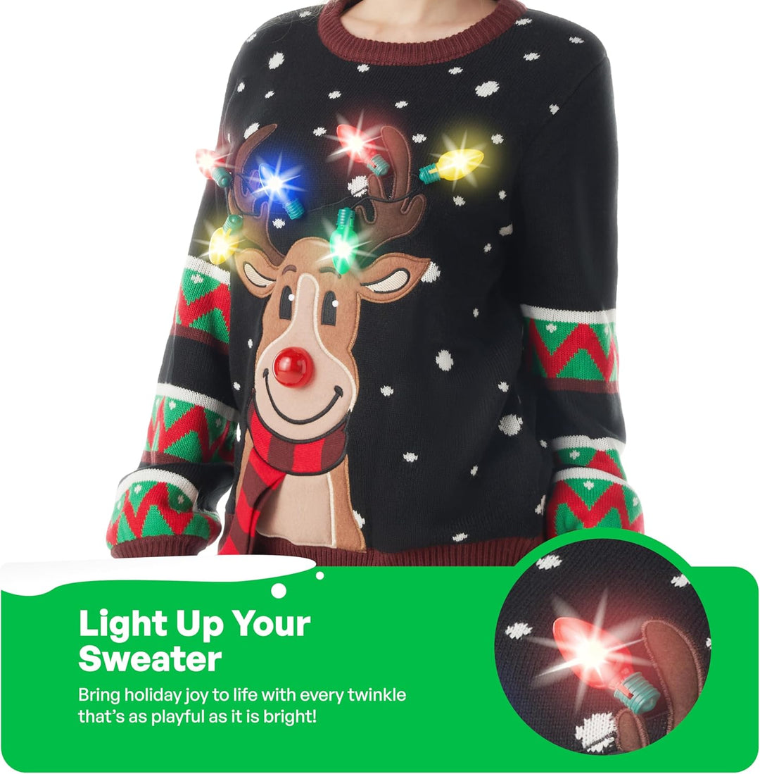 JOYIN Damen LED Beleuchtete Rentier Hässliche Weihnachtspullover Damen mit Integrierten Leuchtmittel