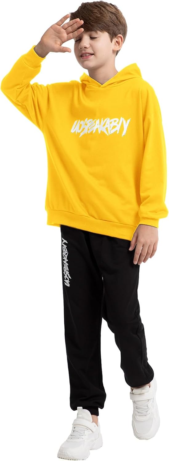 amropi Jungen Hoodie Trainingsanzug Sweatshirt Top und Jogging Hose Kleidungsset (Gelb, 14-15 Jahre)