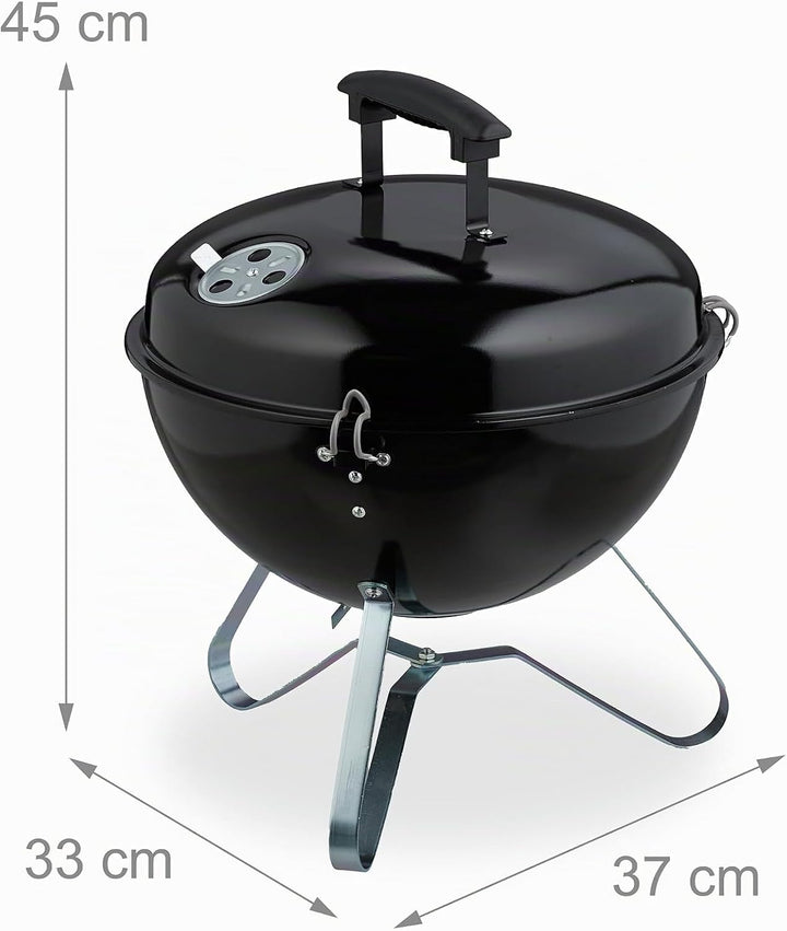 Relaxdays Kugelgrill, tragbar, Ø 37 cm, Picknickgrill für Garten &amp; Park, Holzkohlegrill mit Deckel,