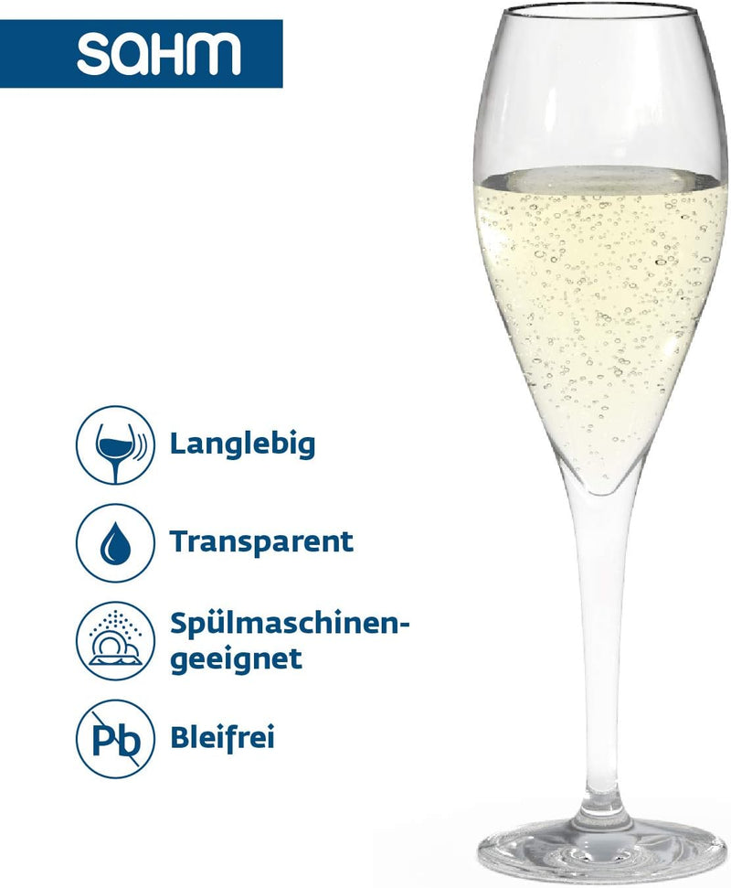 Sahm Champagner Gläser (6 STK) - Champagnerflöten a 220 ml - Ideal auch als Sektflöten & Sektgläser