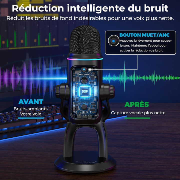 zealsound USB Mikrofon für PC &amp; Smartphone, Plug &amp; Play Podcast Mikrofon mit Rauschunterdrückung, St