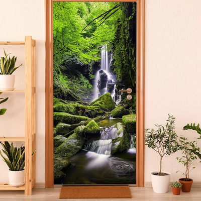 wandmotiv24 Türtapete Wasser-fall im Ur-wald, Steine, Felsen 90 x 200cm (B x H) - Dekorfolie selbstk