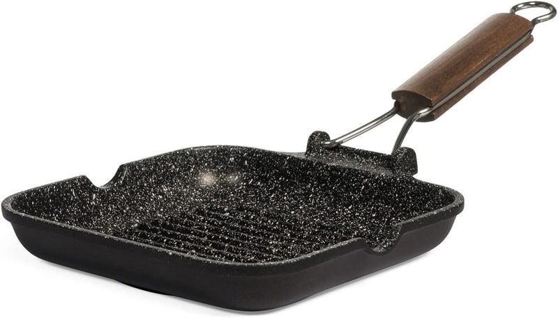 Home Pietra Antihaft-Grillpfanne mit biegsamen Griff, Stein, Schwarz, 20 cm