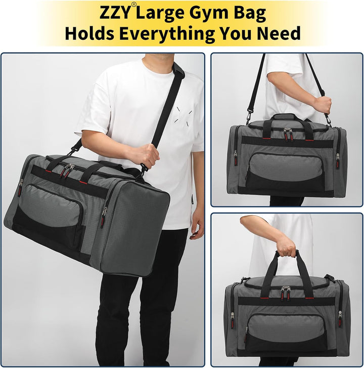 ZZY 55L Sporttasche Herren mit 2 Seitentaschen grosse Reisetasche für Fitness, Training und Reisen 5