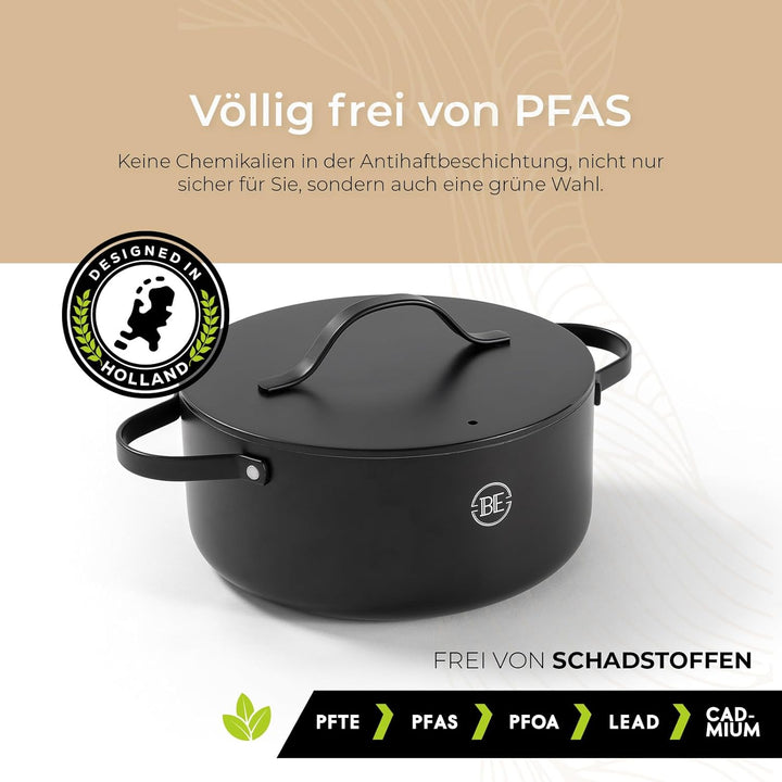 Be Living Essential Kochtopf mit Deckel Ø 24 cm (4 L) Induktion Schmortopf, Non Stick Keramik Antiha