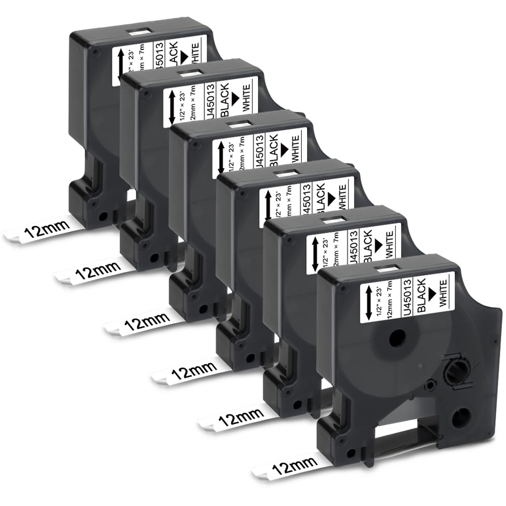 UniPlus 6x Kompatibel für Dymo D1 45013 s0720530 45013s A45013 Etikettenband D1 12mm x 7m Schwarz au