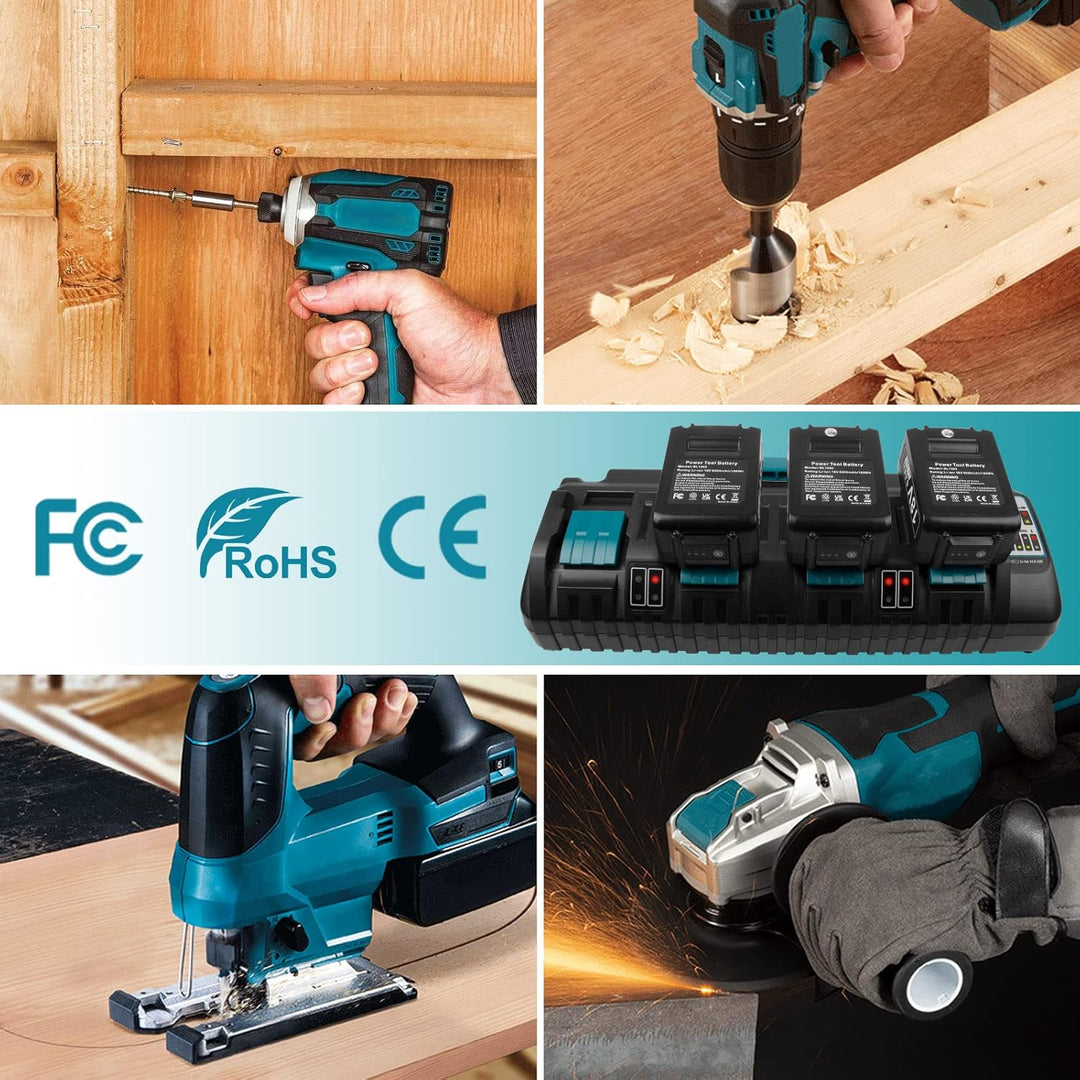 DC18SF 14,4V-18V Ladegerät für Makita Akku ASUNCELL 3A 4 Port Ersatz Ladegerät für Makita LXT DC18RD