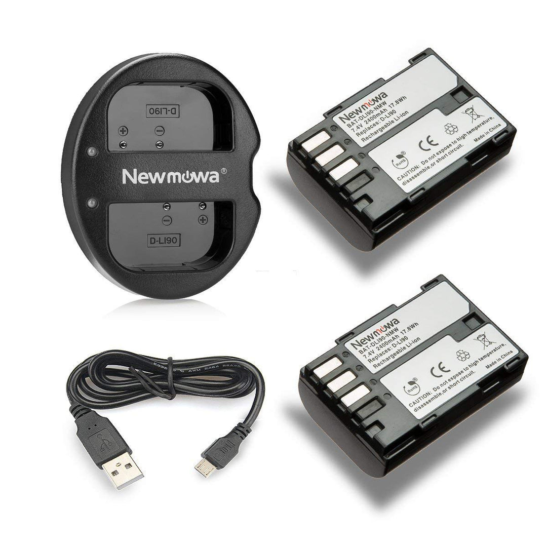 Newmowa Ersatz Akku D-LI90 (2er Pack) und Tragbar Micro USB Ladegerät Kit für Pentax D-LI90 und Pent