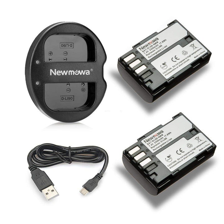 Newmowa Ersatz Akku D-LI90 (2er Pack) und Tragbar Micro USB Ladegerät Kit für Pentax D-LI90 und Pent