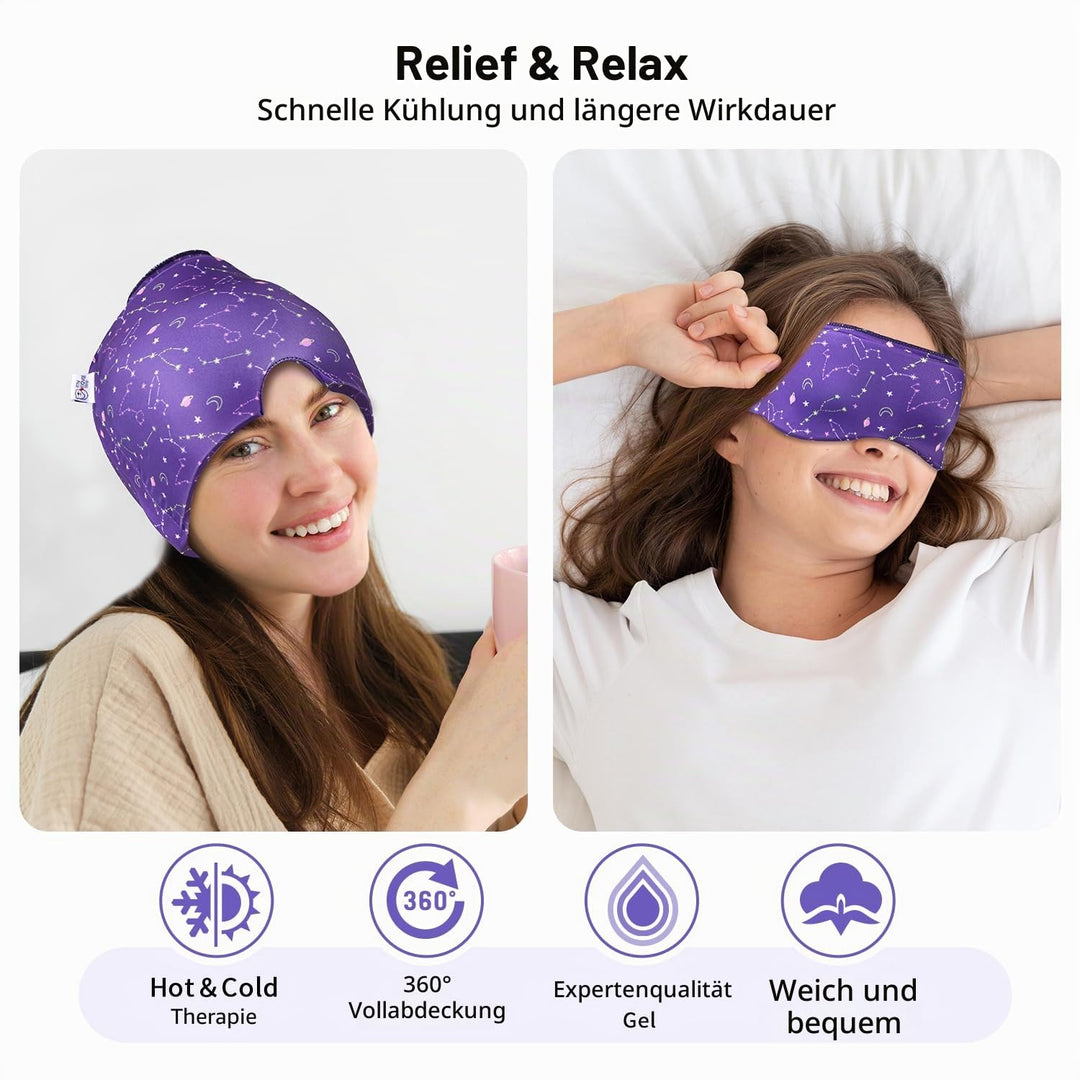 2 Stück Migräne Maske und Augenmaske Kühlend, Migräne Kühlmaske, Migraine Relief Cap, Kopfschmerzen
