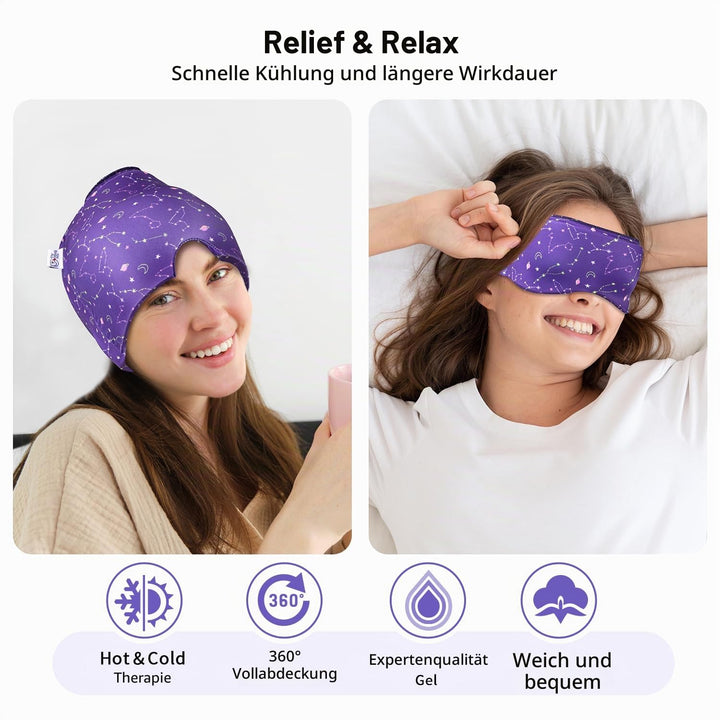 2 Stück Migräne Maske und Augenmaske Kühlend, Migräne Kühlmaske, Migraine Relief Cap, Kopfschmerzen