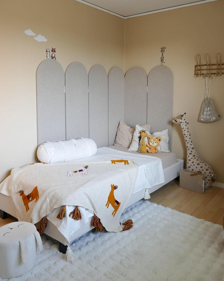 Deko Decke Baumwolle beige/orange mit Lama-Motiv Quasten 130x180 cm Khandwa