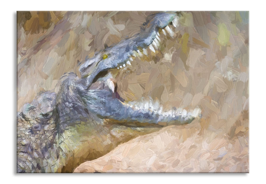 Pixxprint Glasbild | Wandbild aus Echtglas | gewaltiges Krokodil | 100x70 cm | inkl. Aufhängung und