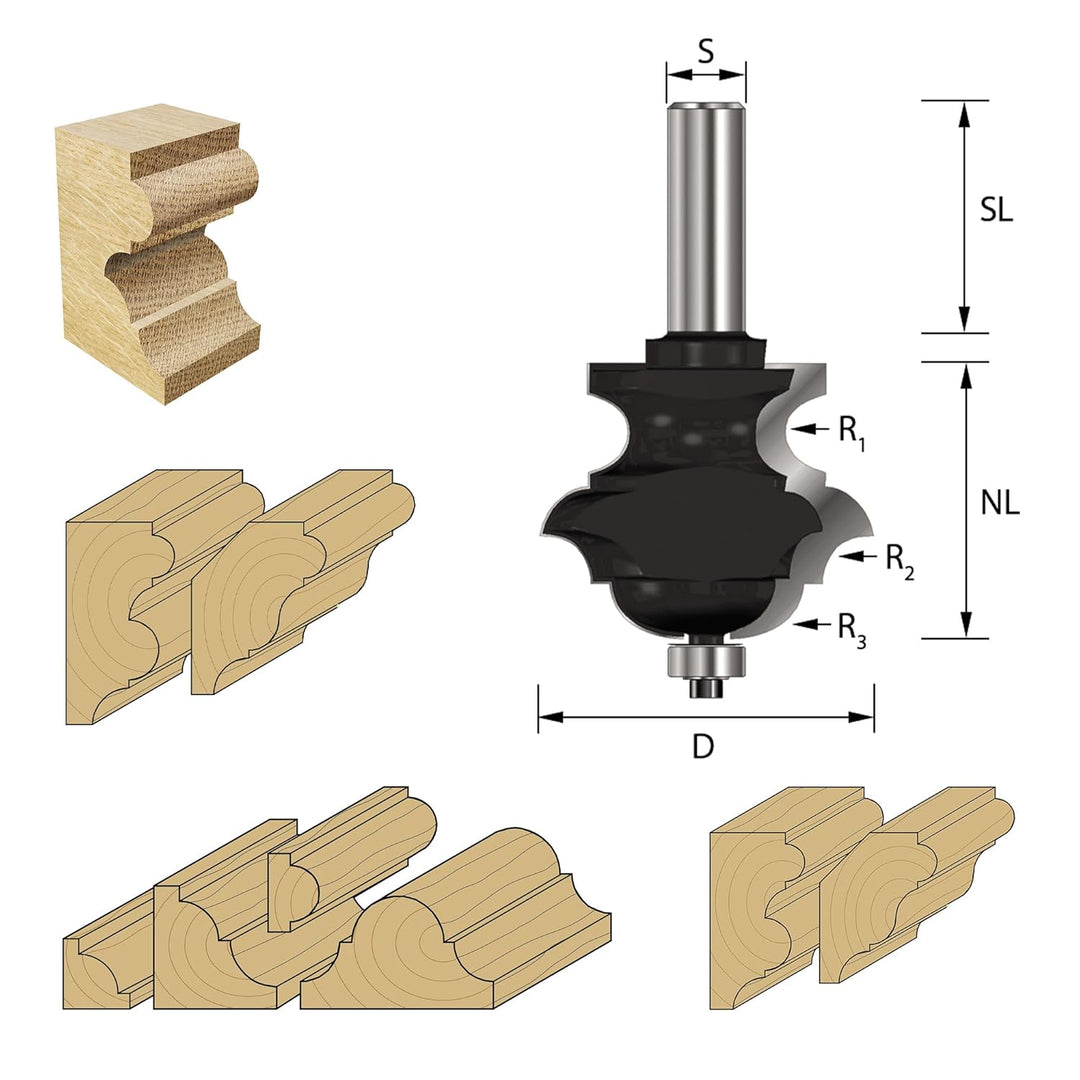 ENT 15520 Multiformfräser HW, Schaft (S) 8 mm, Durchmesser (D) 31,8 mm, NL 25,4 mm, R1 3,2 mm, R2 4