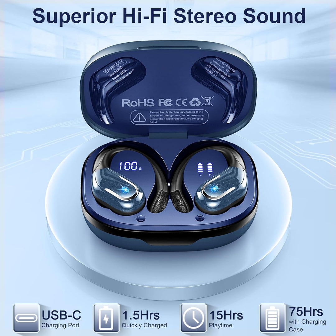 Bluetooth Kopfhörer 5.4 Sport, 75Std Kopfhörer Kabellos Bluetooth, HiFi Stereo Tiefer Bass Wireless