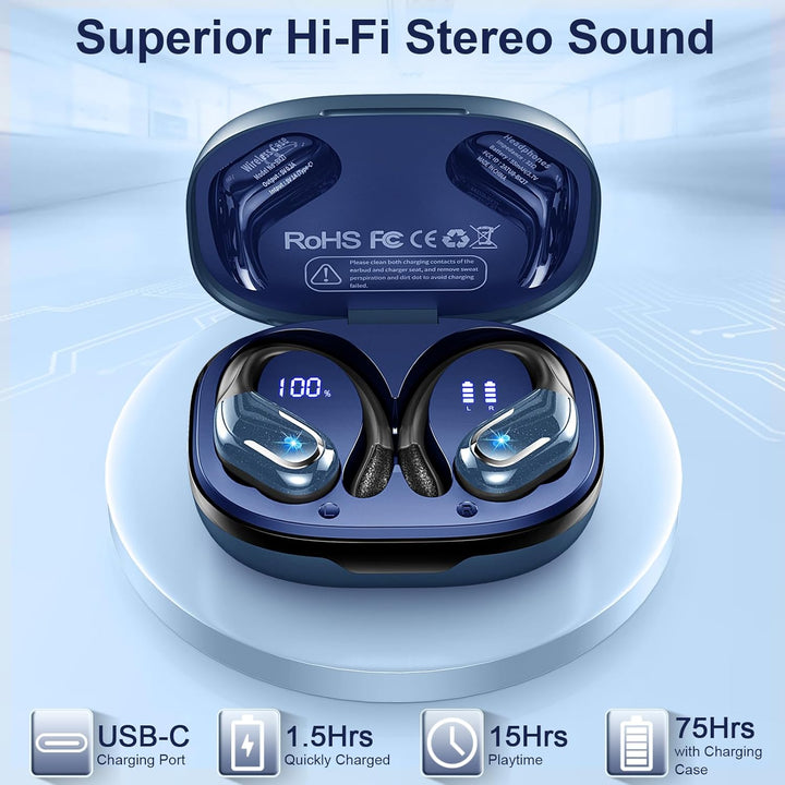 Bluetooth Kopfhörer 5.4 Sport, 75Std Kopfhörer Kabellos Bluetooth, HiFi Stereo Tiefer Bass Wireless
