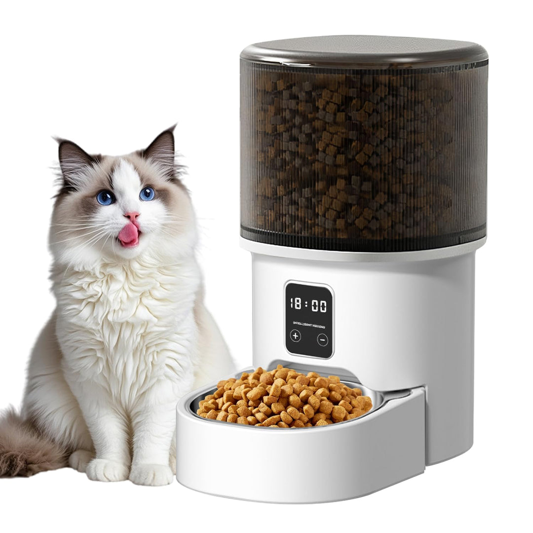 Futterautomat Katze 4L, Katzen Futterautomat mit Timer und Portionskontrolle, 1–6 Mahlzeiten pro Tag