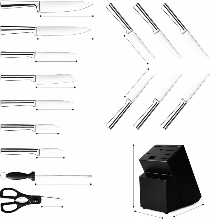 Retoo Messerblock mit Messerset 16tlg Küchenmesser Set, Kochmesser Set Edelstahl, Präzisionsklingen,