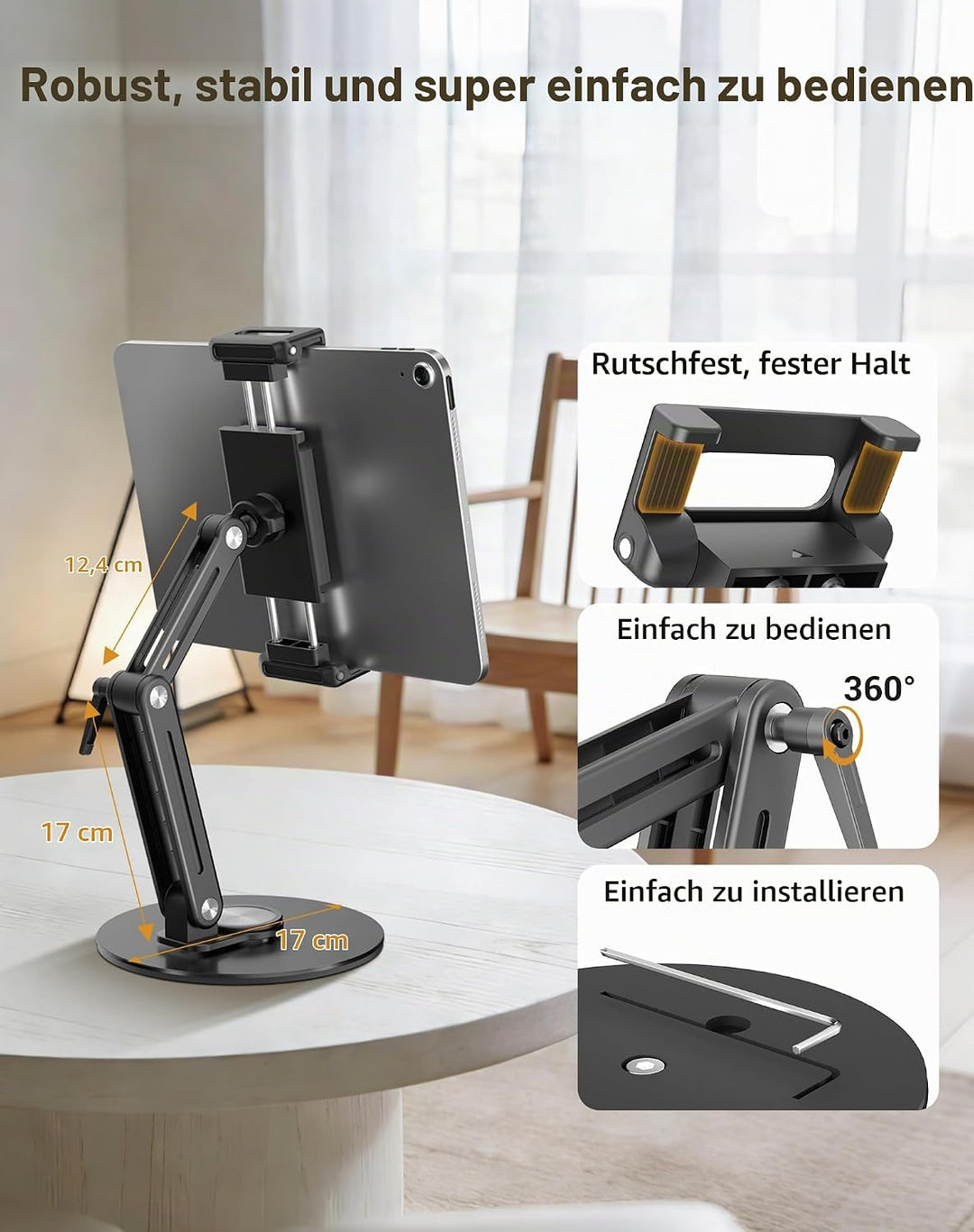 Portable Monitor Stand Tablet Halterung - Robuster Aluminium Ständer, 360° Drehbare Basis, 2 kg Trag