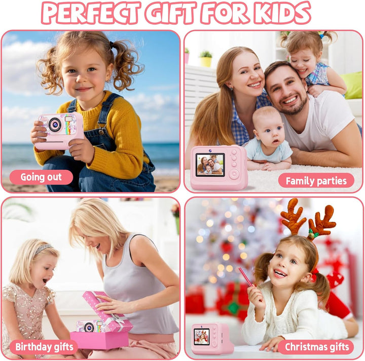 Kinderkamera Sofortbildkamera, 2,4 Zoll Bildschirm 1080P HD Kinderkamera, mit 32GB Karte und 3 Rolle