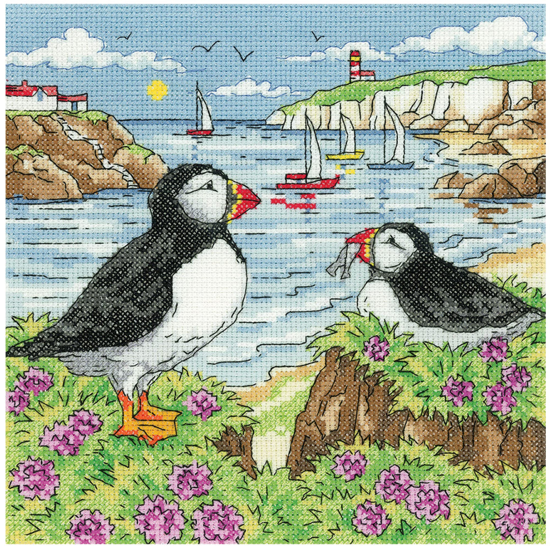 Heritage Crafts Kreuzstich Set mit Zählmuster Papageientaucher-Ufer