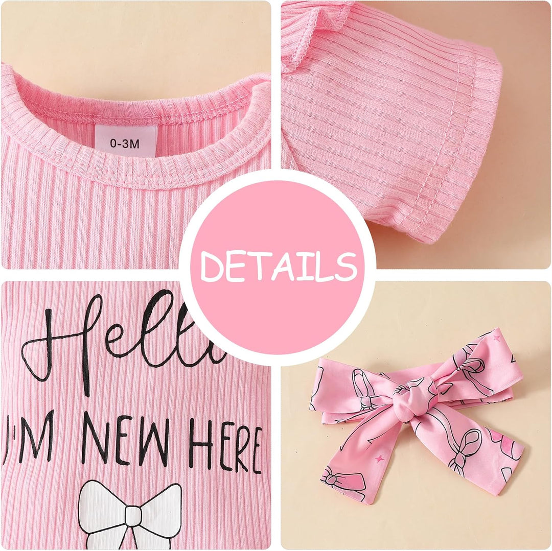 Neugeborenes Baby Mädchen Röcke Sets Kurzarm Rüschen Top + Bedrucktes Overalls Hosenträger Kleid + S
